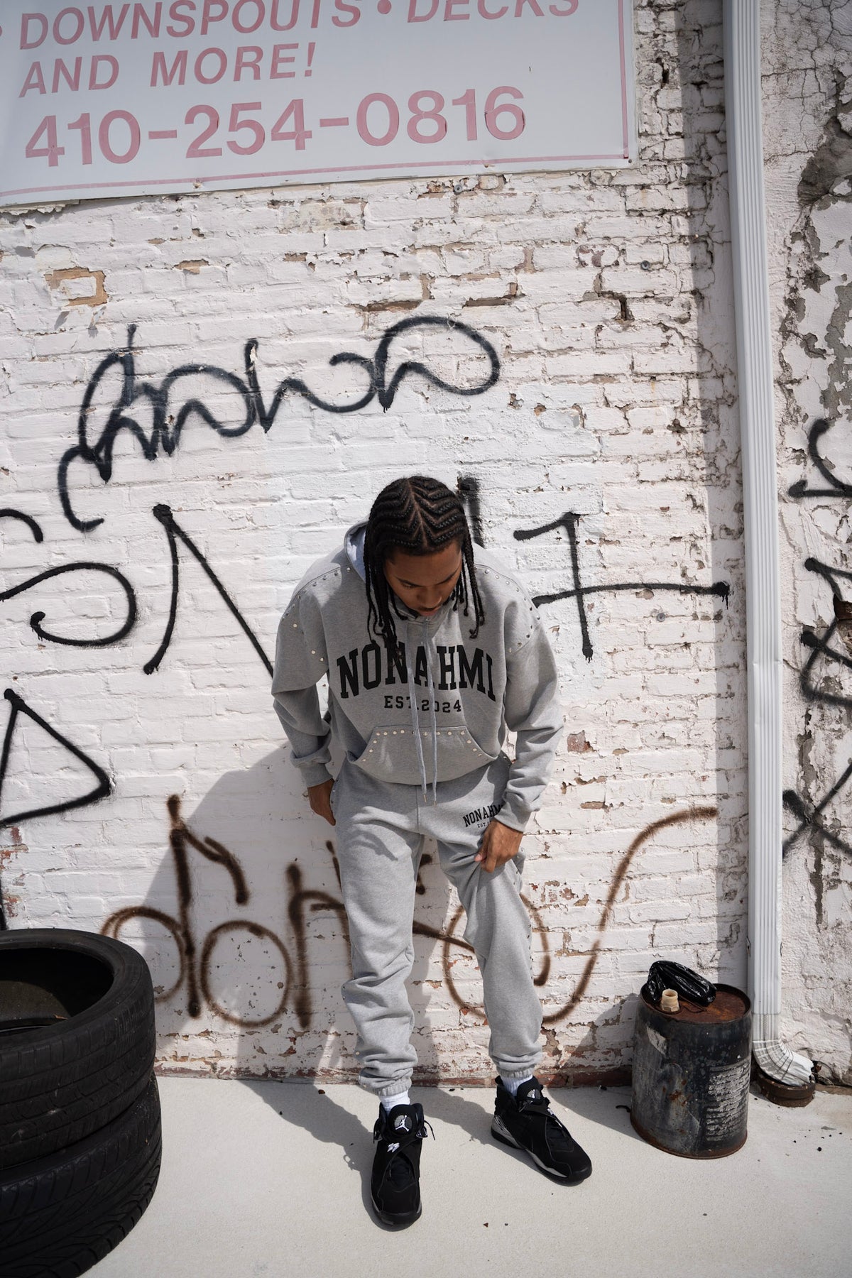 Nonahmi studded sweatsuit in grey