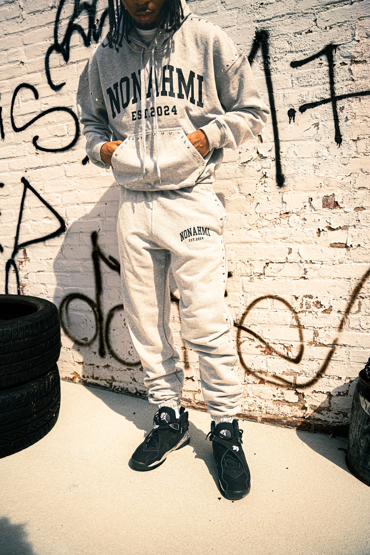 Nonahmi studded sweatsuit in grey
