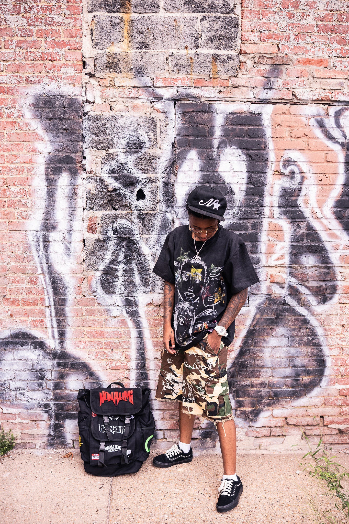 Nonahmi “Chaos” camo cargo shorts