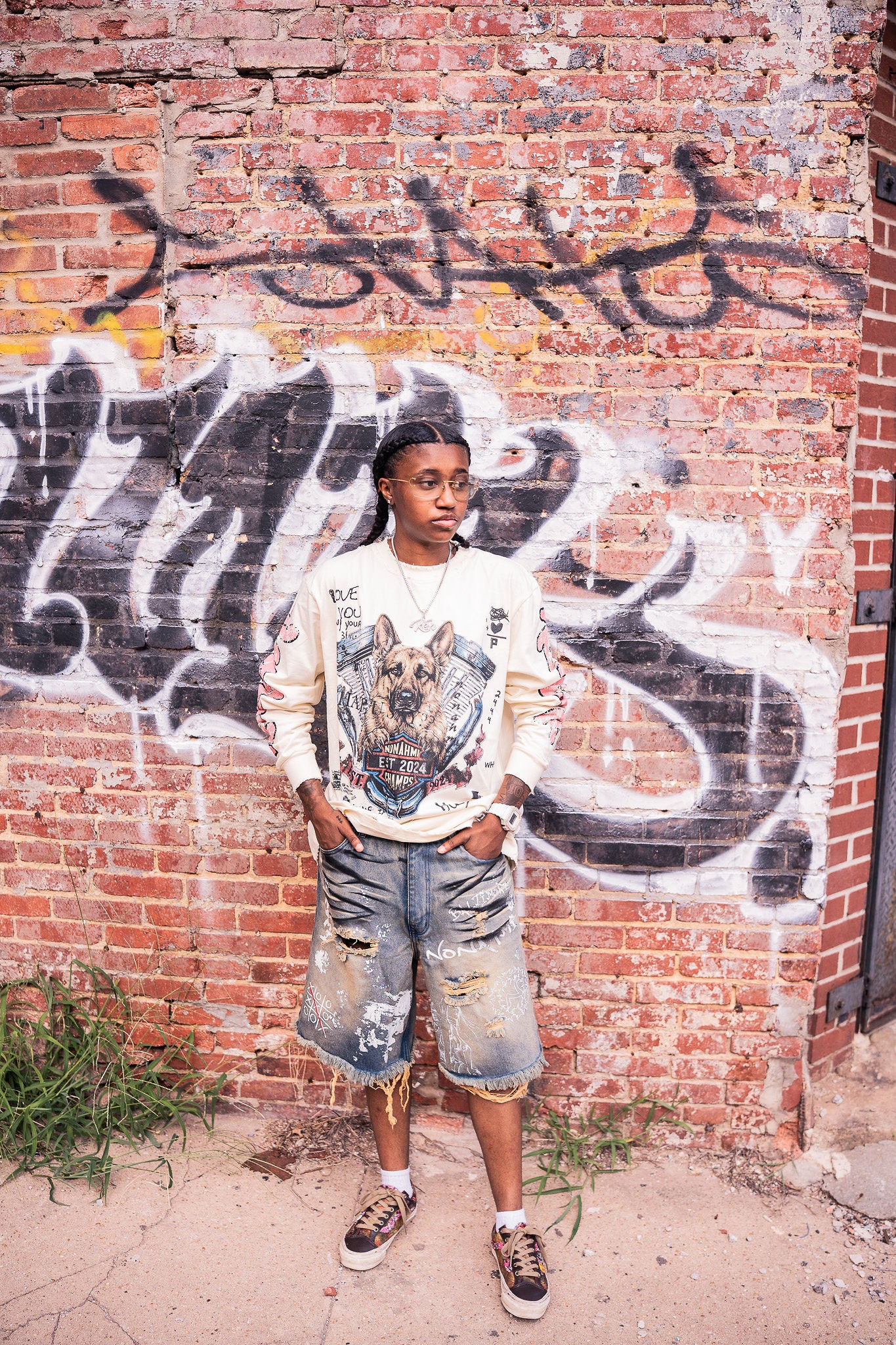 Nonahmi “Chaos” Jean shorts in blue