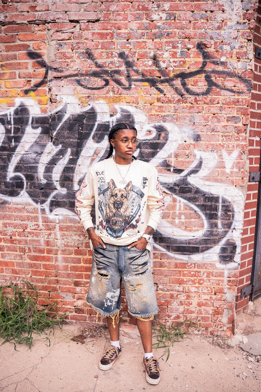 Nonahmi “Chaos” Jean shorts in blue